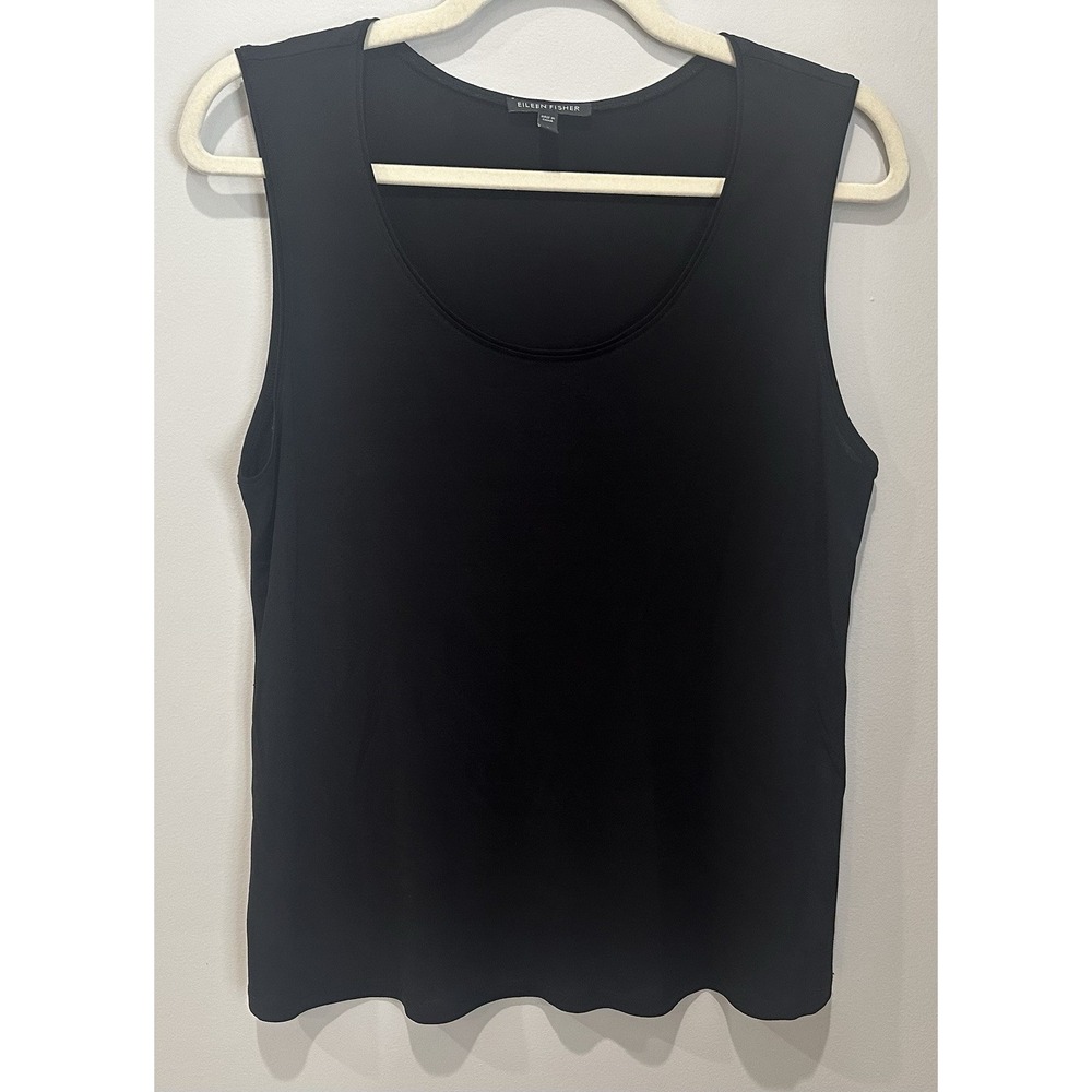 Eileen Fisher 100% Silk Black Sleeveless Tunic Top Minimalist